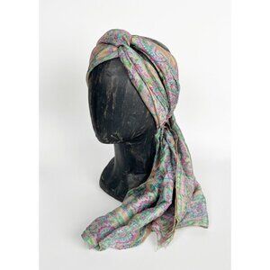 Vintage 100% Silk Paisley Floral Print Scarf Head Neck Accessory Boho Hand Made